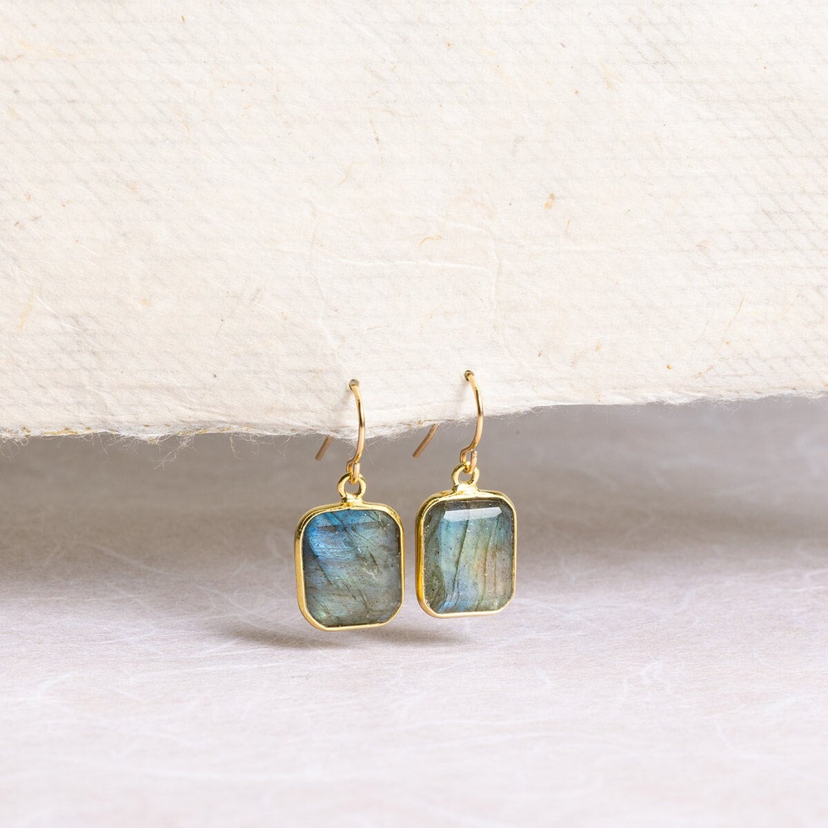 Labradorite Emerald Cut Gold Drop Dangle Earrings Earrings Soul & Little Rose   