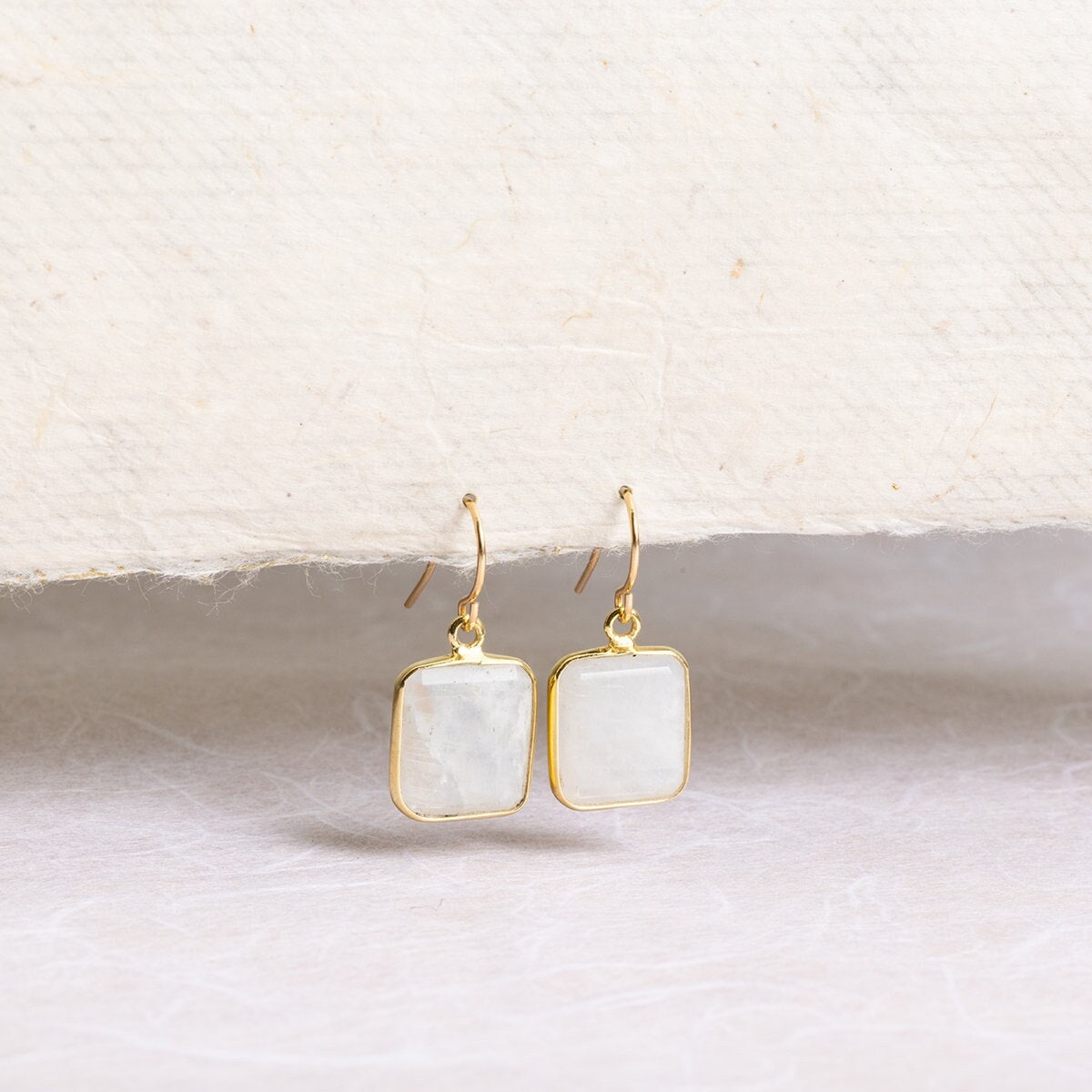 Rainbow Moonstone Emerald Cut Drop Earrings 14k Gold Filled Earwire Earrings Soul & Little Rose   