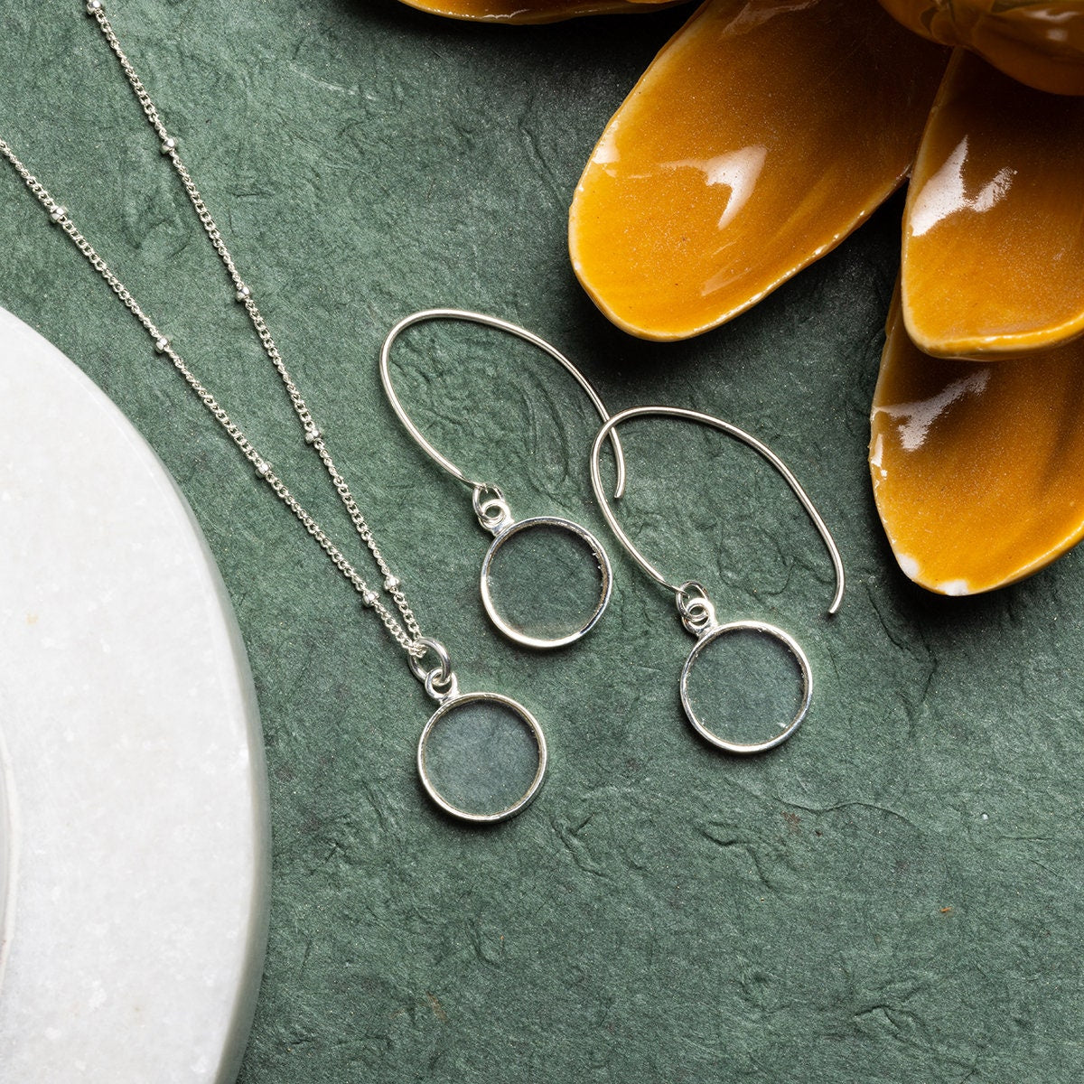 Clear Quartz Silver Jewelry Set - Circle Pendant Necklace AND matching dangle earrings Necklace and Earrings Set Soul & Little Rose   