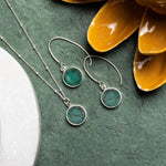 Raw Emerald Silver Jewelry Set - Circle Pendant Necklace AND matching dangle earrings Necklace and Earrings Set Soul & Little Rose   