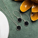 Black Obsidian Silver Jewelry Set - Circle Pendant Necklace AND matching dangle earrings Necklace and Earrings Set Soul & Little Rose   