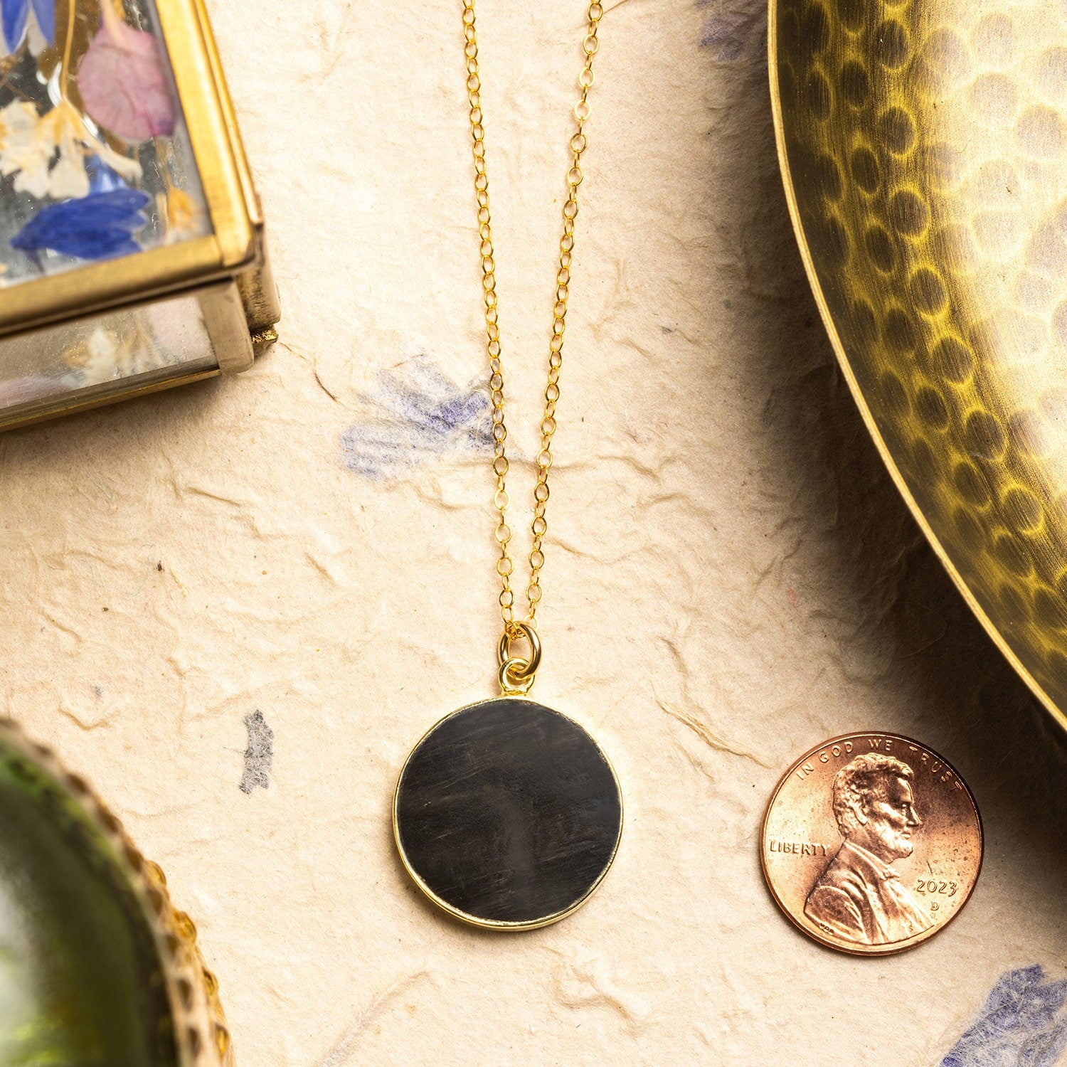 Cat's Eye Round Black Pendant Necklace for Her 14k Gold Filled Chain Necklaces Soul & Little Rose   