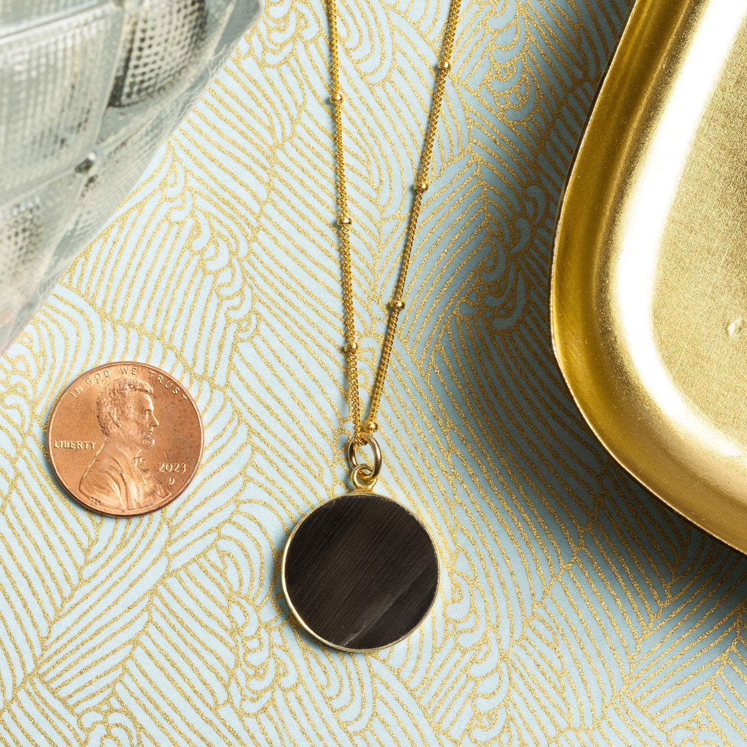 Cat's Eye Round Black Pendant Necklace for Her 14k Gold Filled Satellite chain Necklaces Soul & Little Rose   