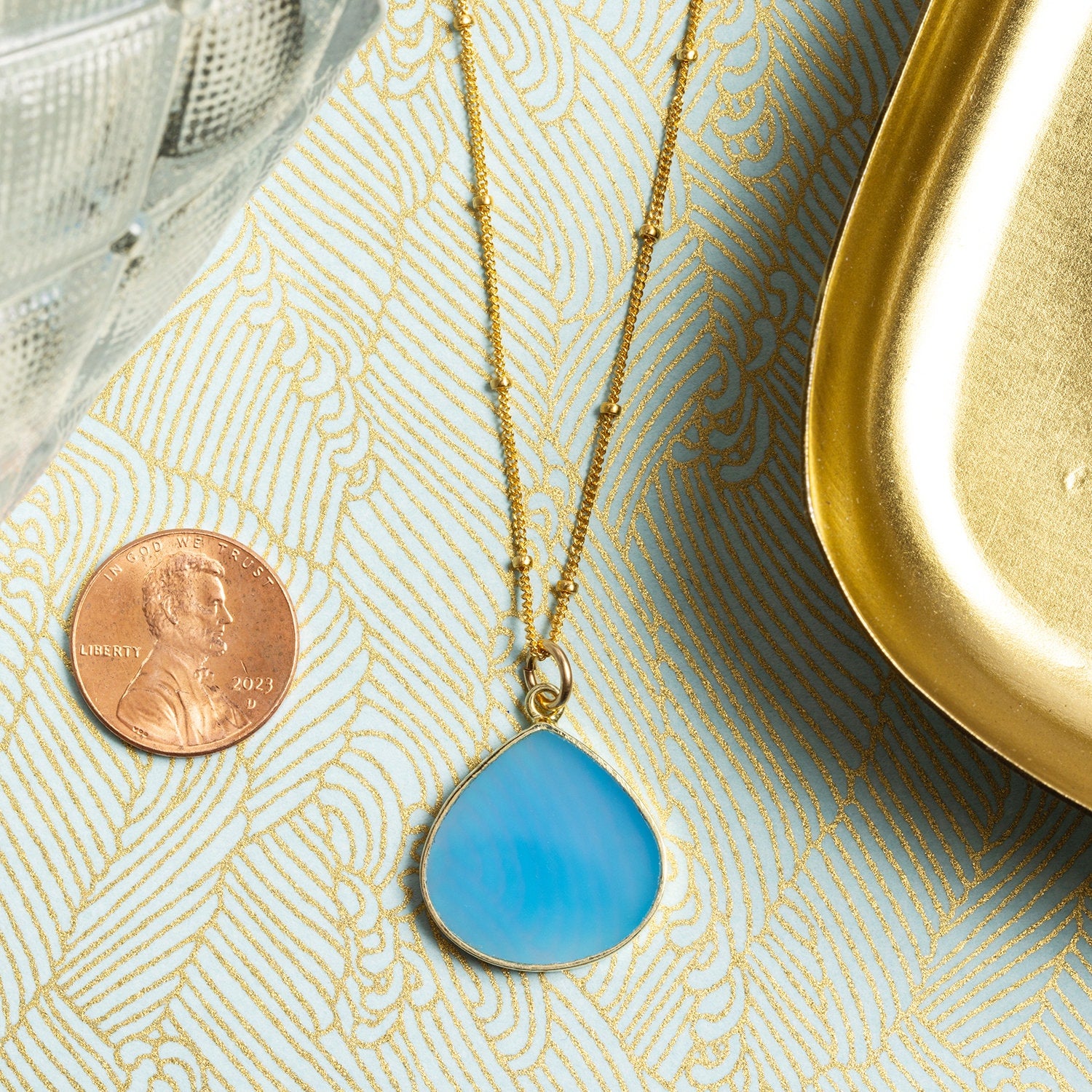 Blue Chalcedony Gold Drop Necklace 14K Gold Filled Chain Necklaces Soul & Little Rose   