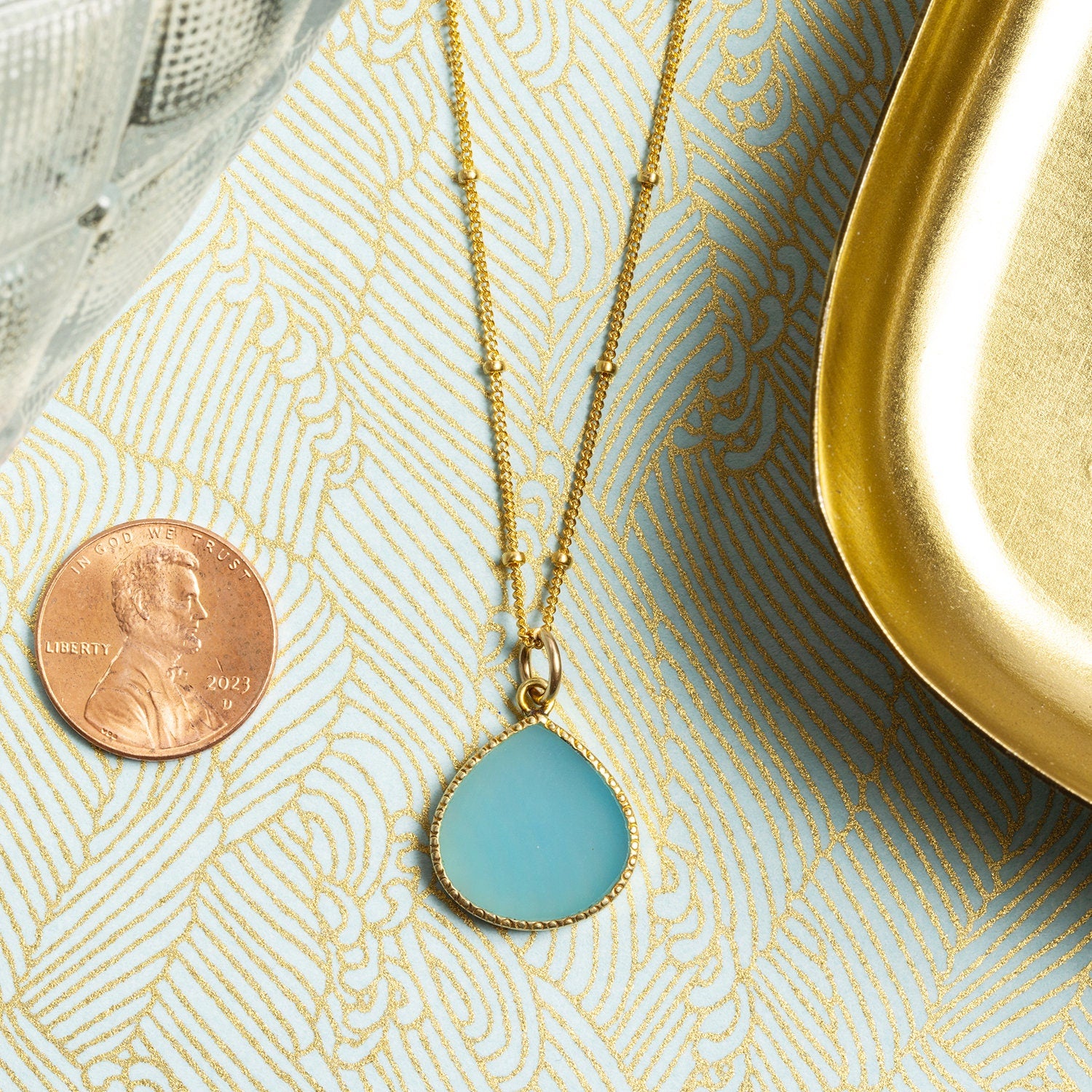 Aqua Chalcedony Drop Pendant Necklace on Satellite Chain Necklaces Soul & Little Rose   