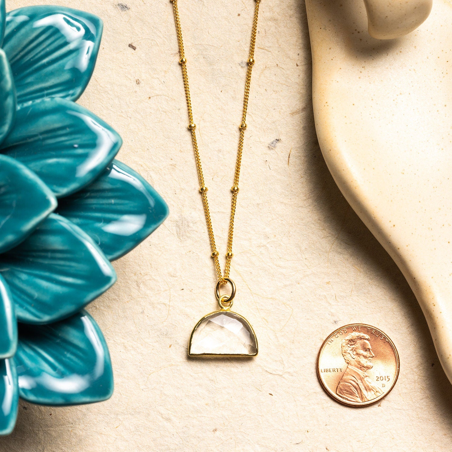 Gold Quartz Minimalist Half Circle Charm Necklace Necklaces Soul & Little Rose