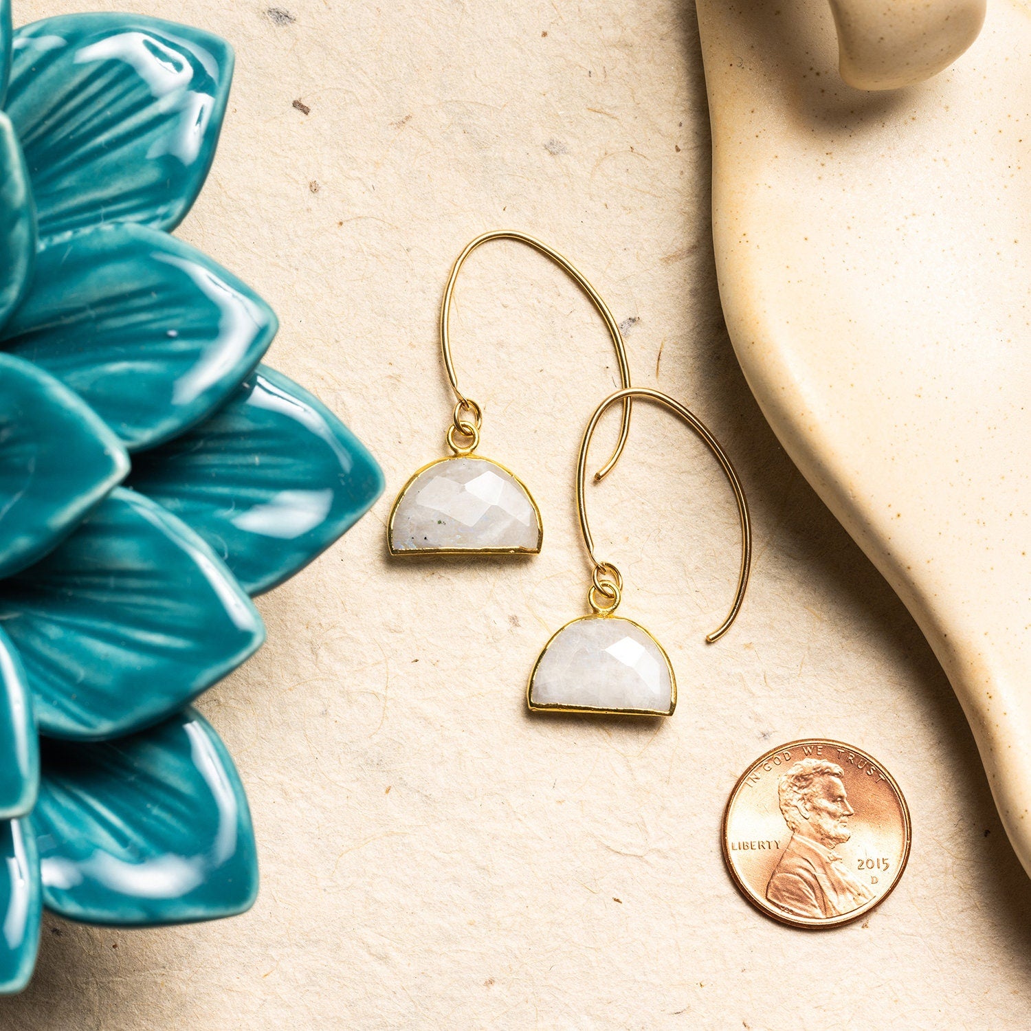 Gold Filled Half Circle Charm Moonstone Dangle Earrings Earrings Soul & Little Rose