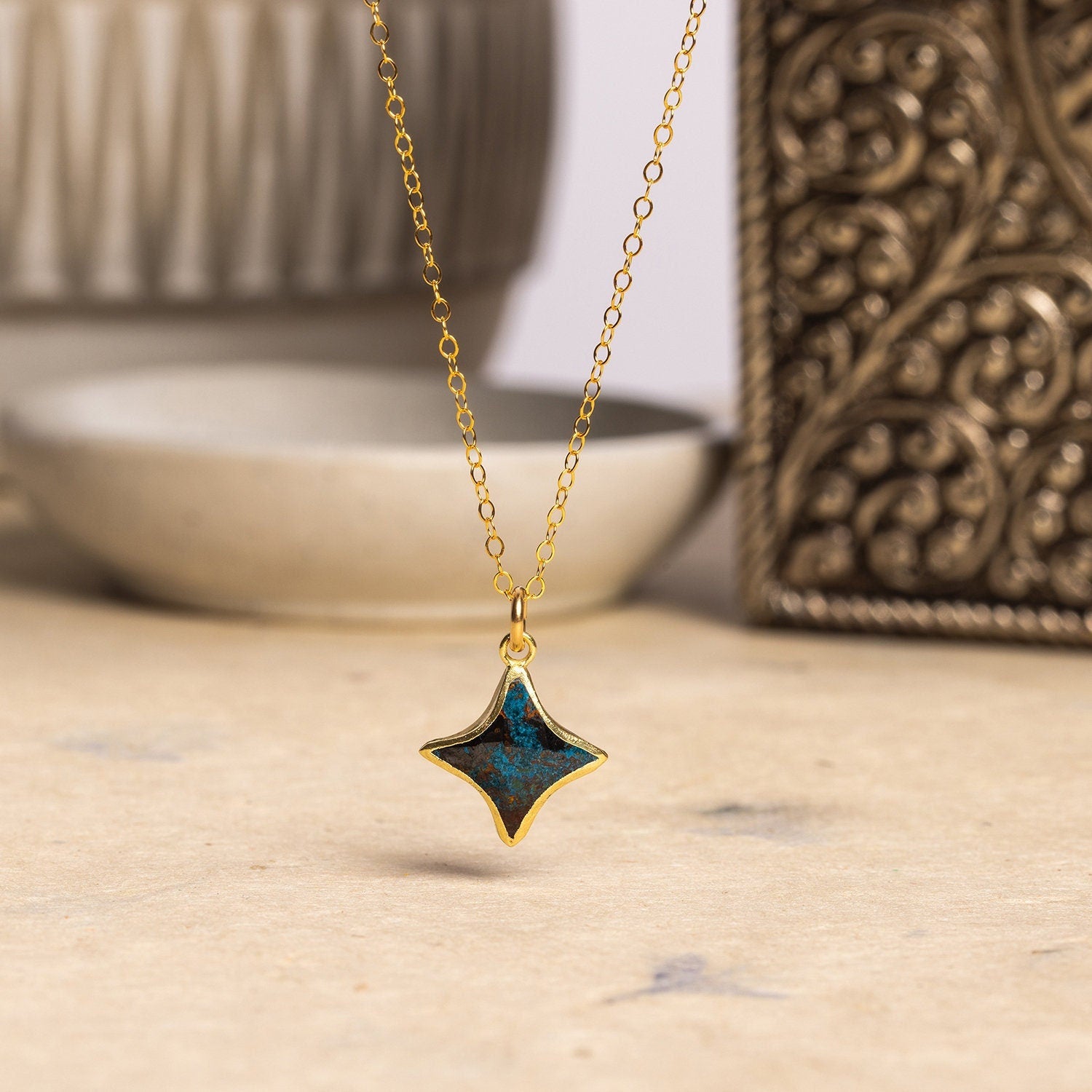 Chrysocolla Star Gold Necklace 14k Gold Filled Cable Chain Necklaces Soul & Little Rose   