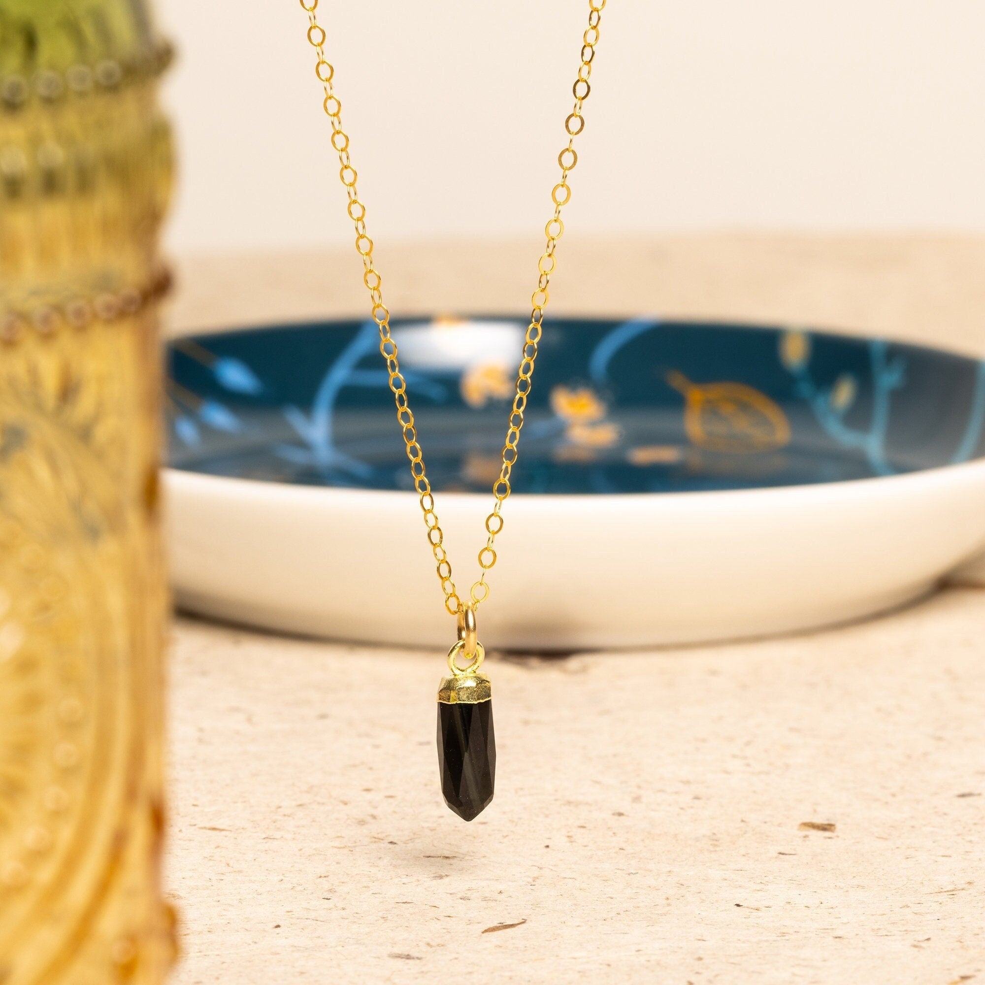 Obsidian Point Necklace on 14k Gold Filled Cable Chain Necklaces Soul & Little Rose   