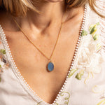 Blue Chalcedony Oval Statement Necklace 14k Gold Filled Curb Chain Necklace Necklaces Soul & Little Rose   