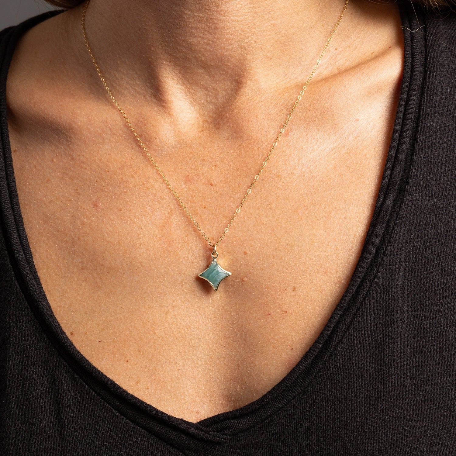 Amazonite Star Gold Necklace on 14k Gold Filled adjustable chain Necklaces Soul & Little Rose   