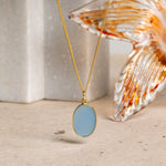 Blue Chalcedony Oval Statement Necklace 14k Gold Filled Curb Chain Necklace Necklaces Soul & Little Rose   