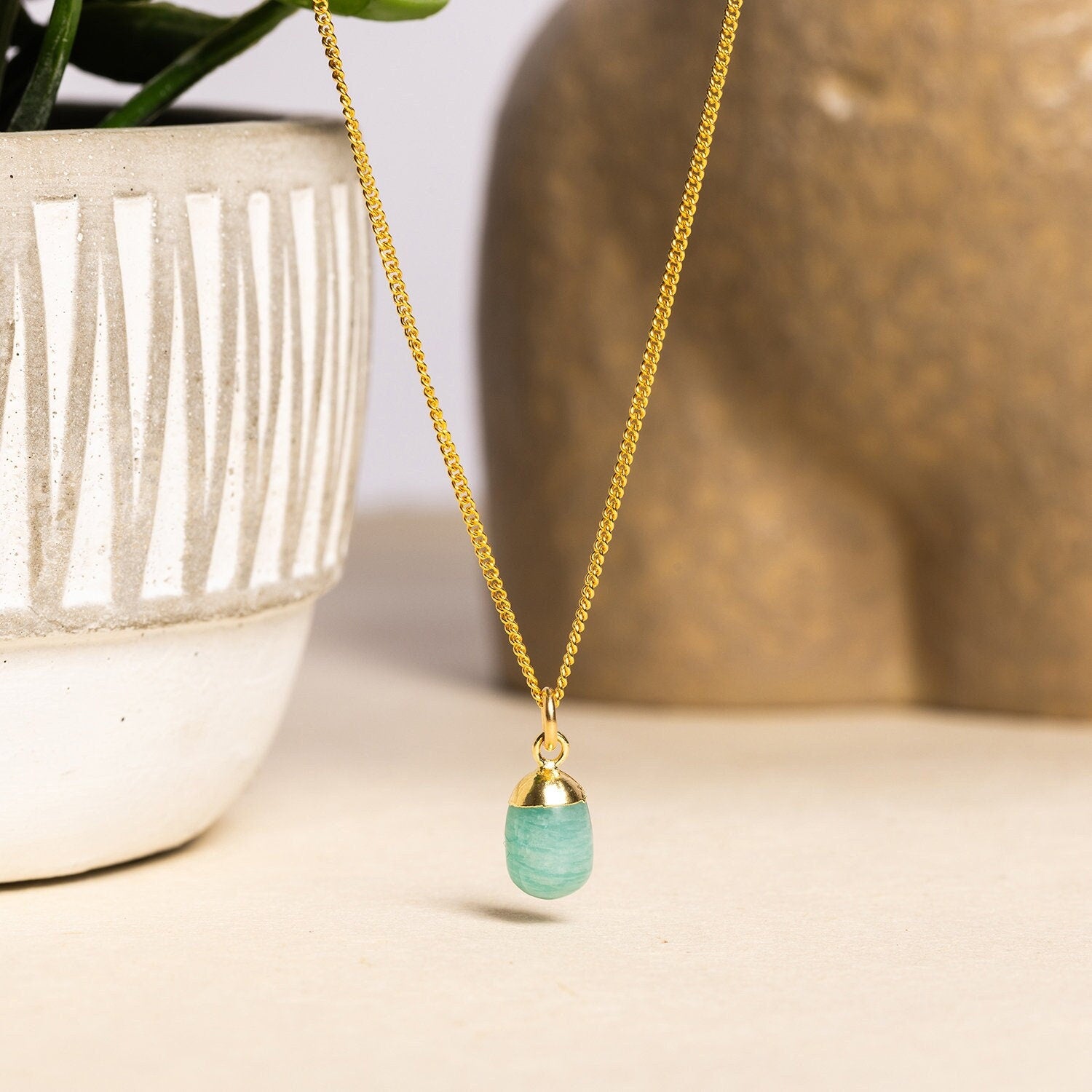 Amazonite Gold Drop Necklace 14k Gold Filled Adjustable Curb Chain Necklaces Soul & Little Rose   