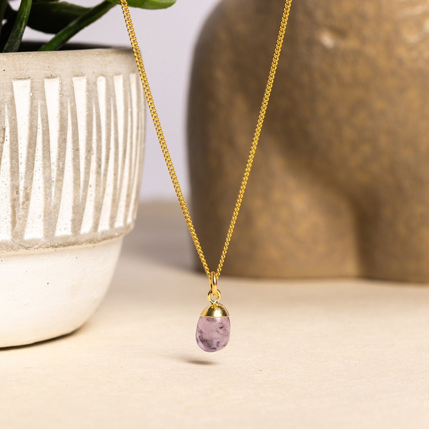 Amethyst Gold Drop Necklace - 14k Gold Filled Curb Chain Necklaces Soul & Little Rose   