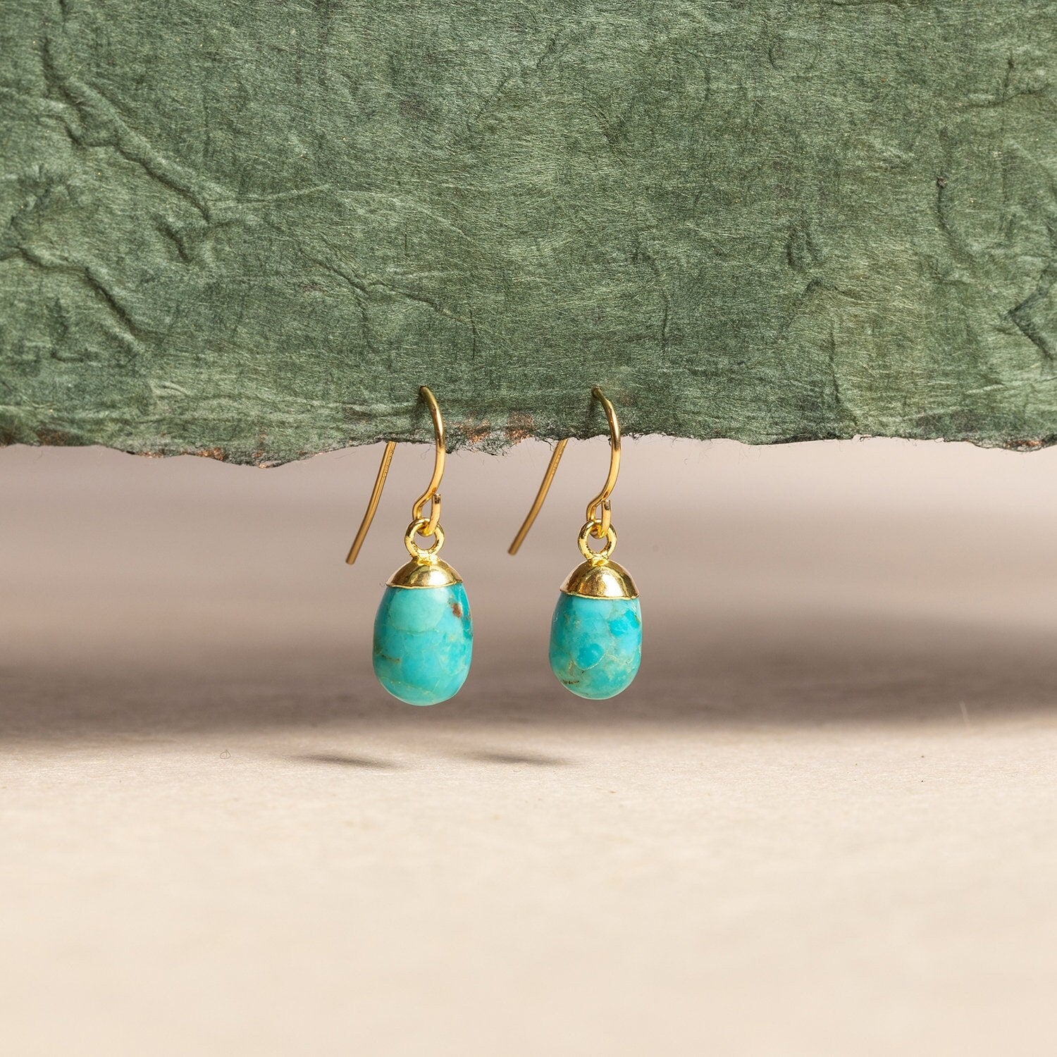 Turquoise Gold Drop Earrings - 14k Gold Filled Hook Ear wire Earrings Soul & Little Rose   