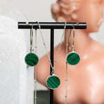 Malachite Silver Jewelry Set - Circle Pendant Necklace AND matching dangle earrings Necklace and Earrings Set Soul & Little Rose   