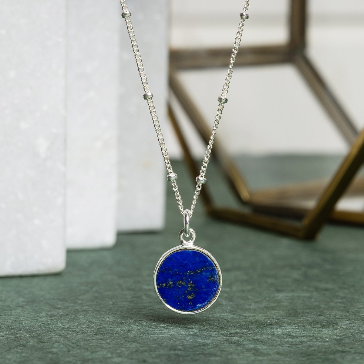 Lapis Lazuli Silver Jewelry Set - Circle Pendant Necklace AND matching dangle earrings Necklace and Earrings Set Soul & Little Rose   