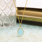 Aqua Chalcedony Gold Drop Necklace on 14K Gold FilledSatellite Chain Necklaces Soul & Little Rose   