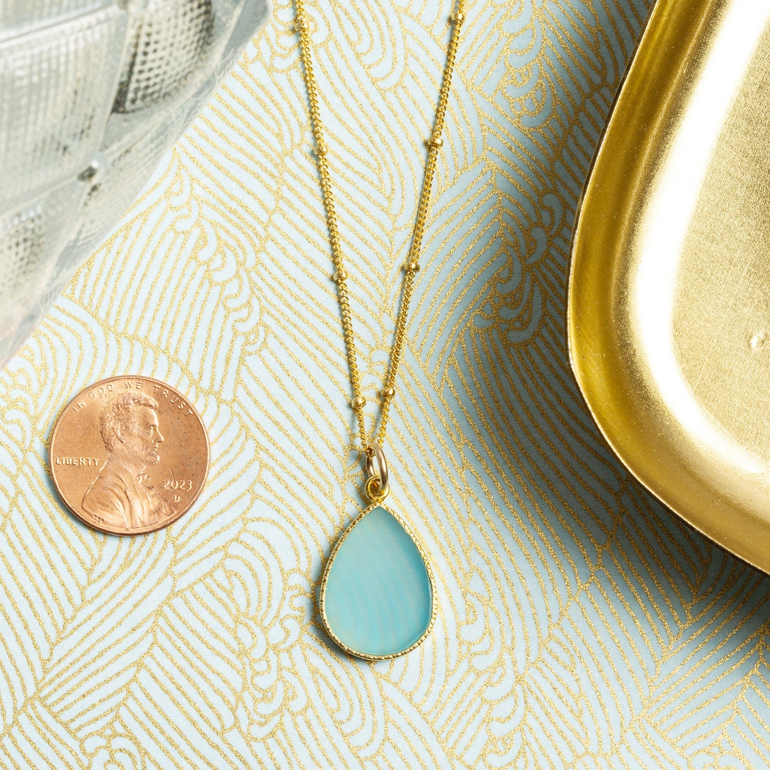 Aqua Chalcedony Gold Drop Necklace on 14K Gold FilledSatellite Chain Necklaces Soul & Little Rose   