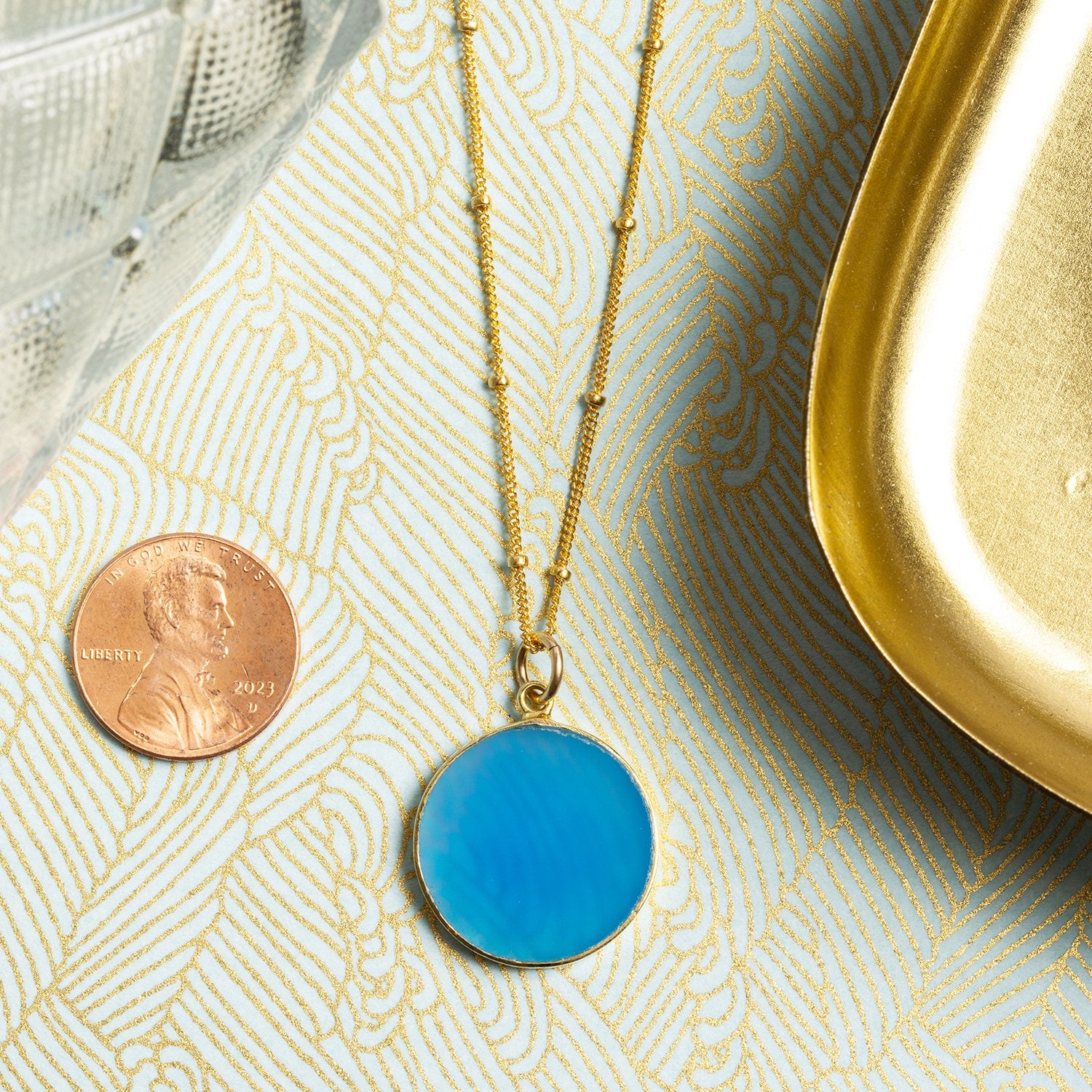 Blue Chalcedony Round Circle Pendant Necklace 14k Gold Filled Chain Necklaces Soul & Little Rose   