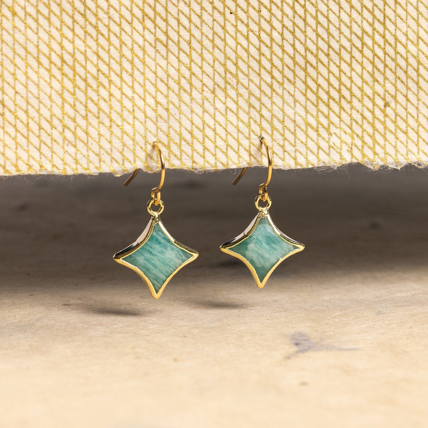 Amazonite Star Shape Gold Drop Earrings 14k Gold filled ear wires Earrings Soul & Little Rose   