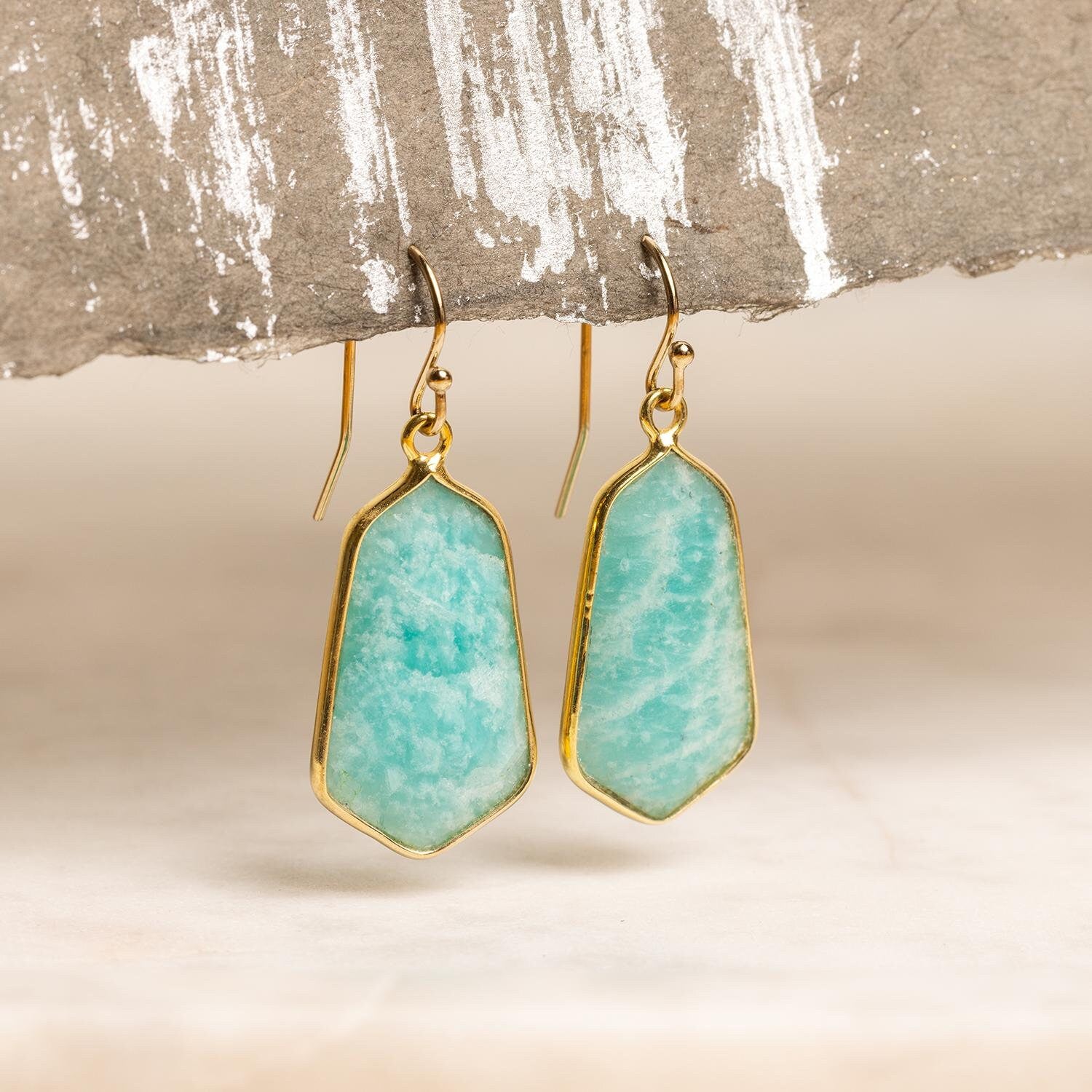 Amazonite Hexagon Earrings on 14k Gold Filled Ear Wires Earrings Soul & Little Rose