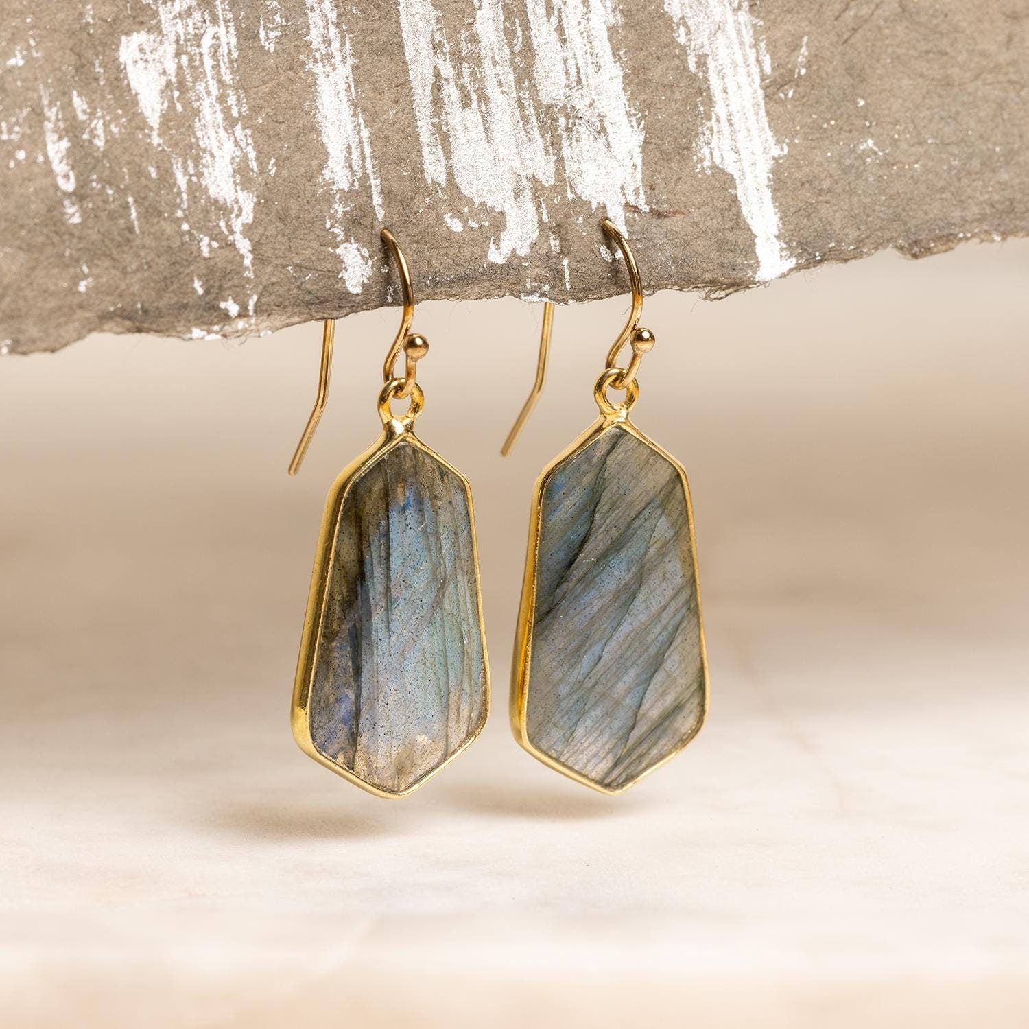 Labradorite Large Hexagon Dangle Drop Earrings on 14k Gold Filled Earwires Earrings Soul & Little Rose