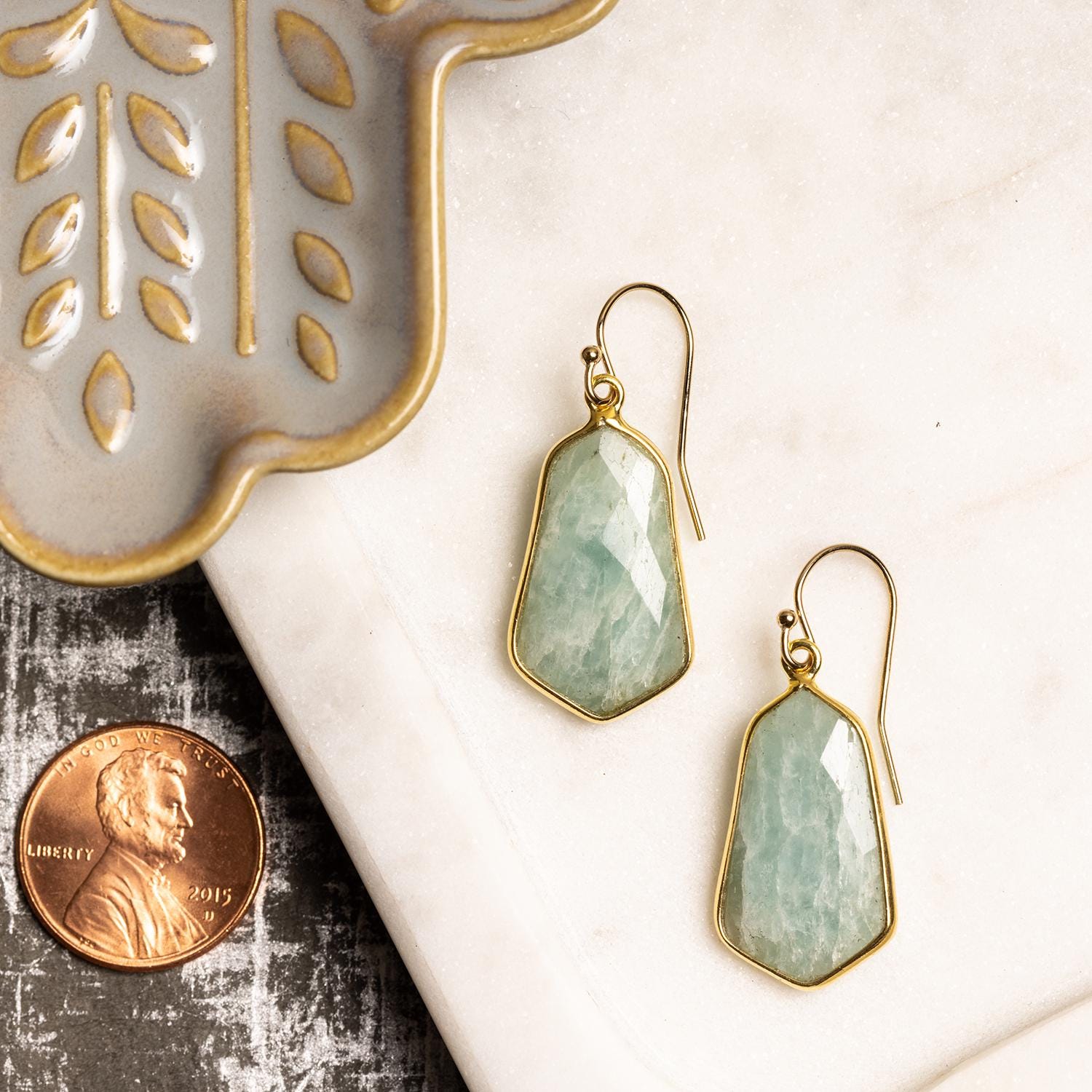 Aquamarine Large Hexagon Drop Earrings on 14k Gold Filled Earwires Earrings Soul & Little Rose