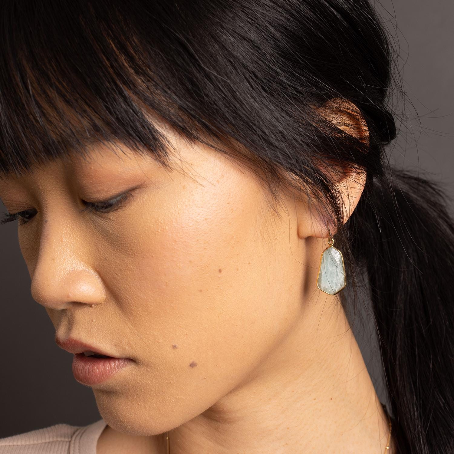 Aquamarine Large Hexagon Drop Earrings on 14k Gold Filled Earwires Earrings Soul & Little Rose