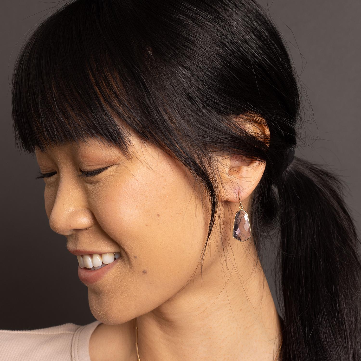 Amethyst Large Hexagon Drop Earrings on 14k Gold Filled Earwires Earrings Soul & Little Rose