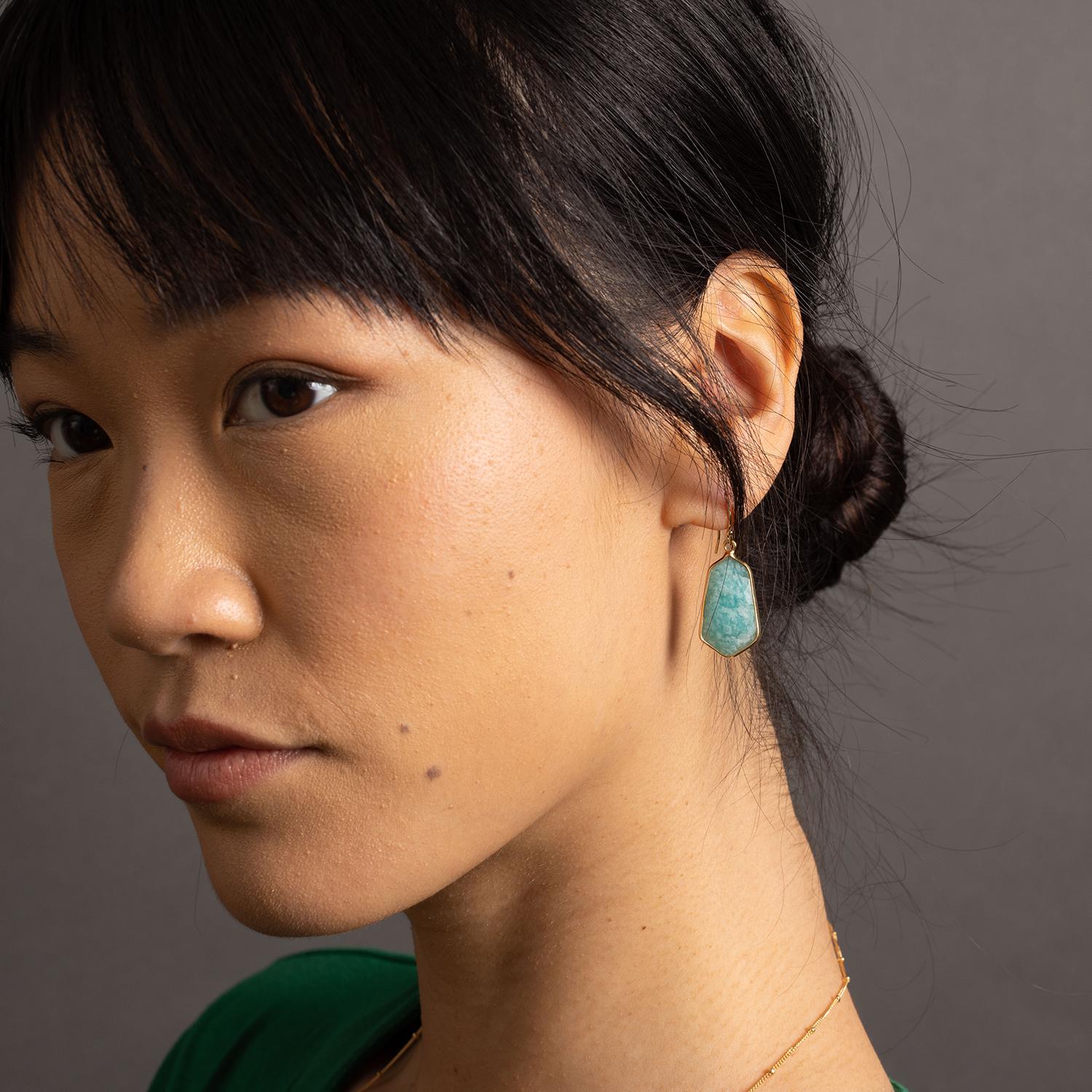 Amazonite Hexagon Earrings on 14k Gold Filled Ear Wires Earrings Soul & Little Rose