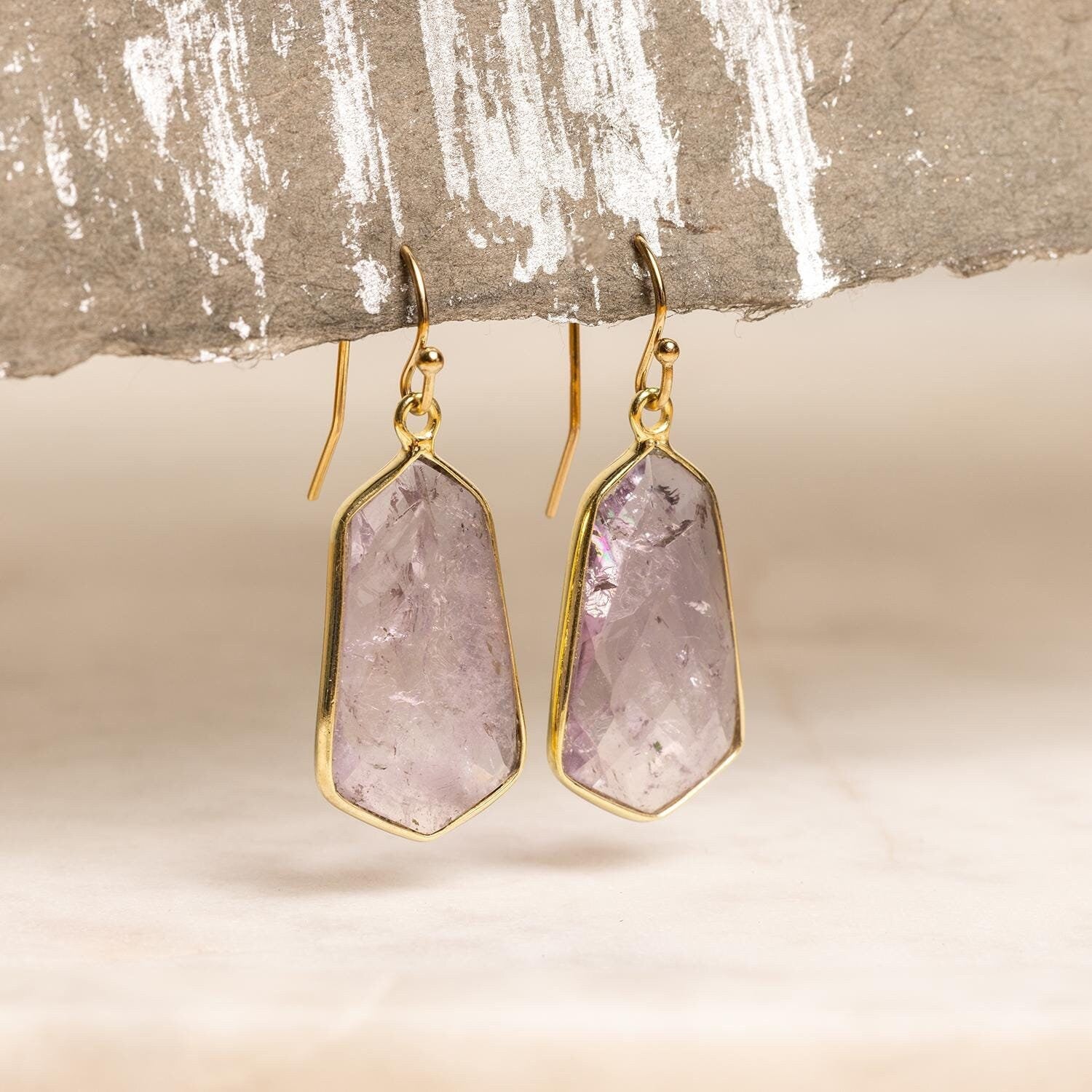 Amethyst Large Hexagon Drop Earrings on 14k Gold Filled Earwires Earrings Soul & Little Rose