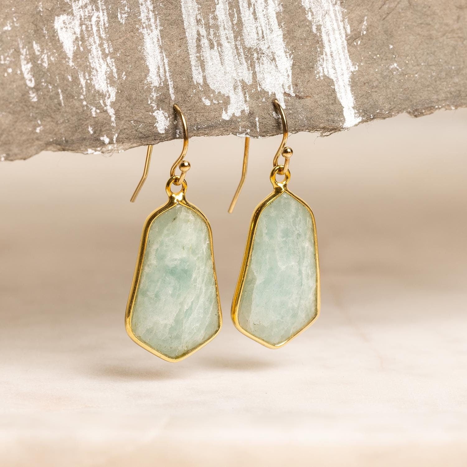 Aquamarine Large Hexagon Drop Earrings on 14k Gold Filled Earwires Earrings Soul & Little Rose