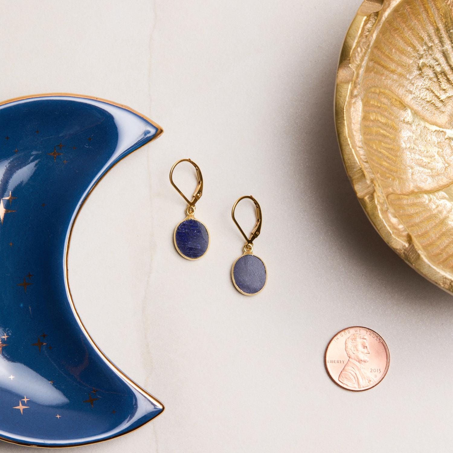 September Birthstone Raw Sapphire Gold Oval Gemstone Earrings - 14k Gold Filled Earrings Soul & Little Rose