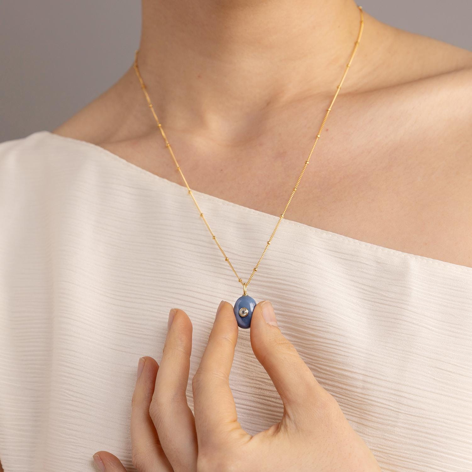 Blue Opal Oval CZ Gemstone Necklace 14k Gold Filled Satellite Chain Necklaces Soul & Little Rose