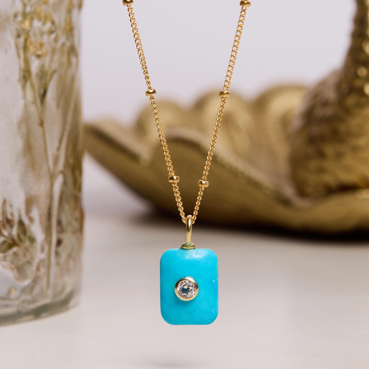 Turquoise CZ Gemstone Necklace on 14k Gold Filled Satellite Chain Necklaces Soul & Little Rose