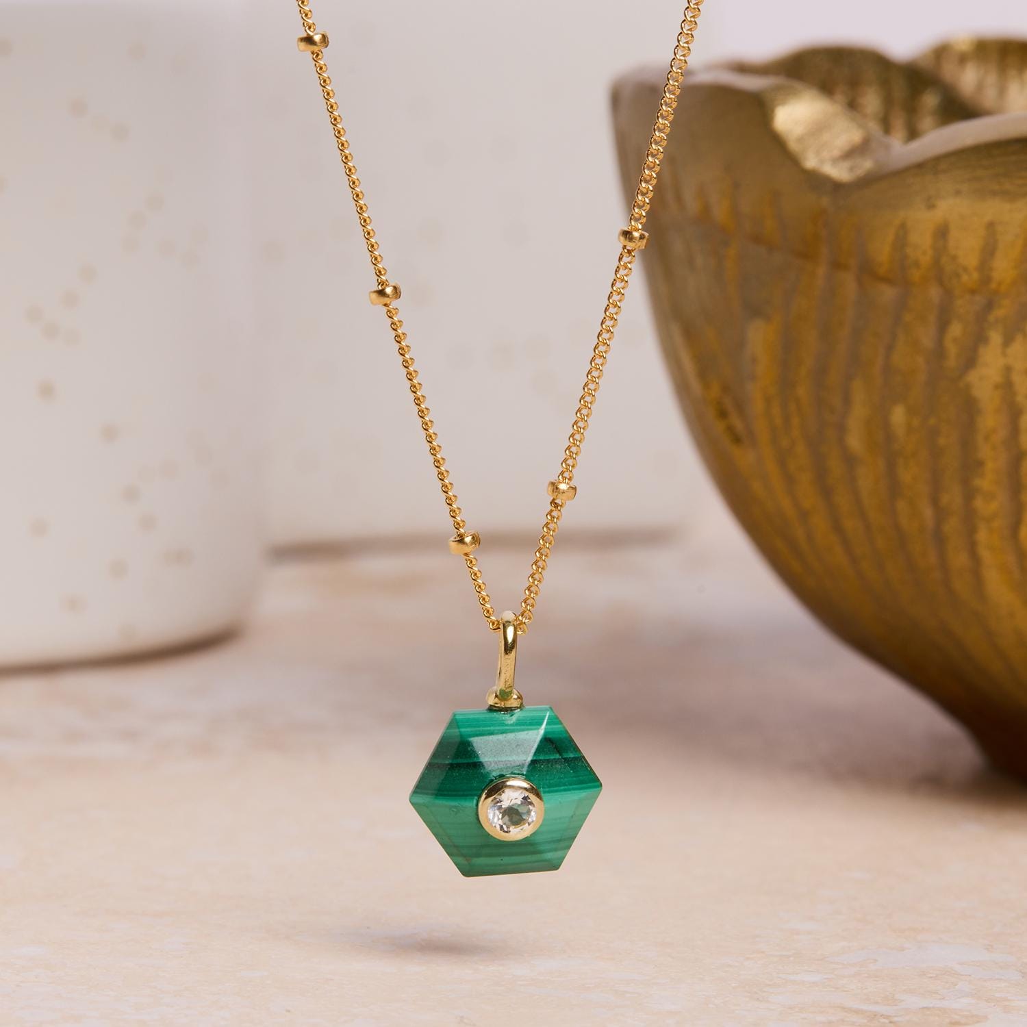 Malachite Hexagon Geometric Necklace 14k Gold Filled Satellite Chain Necklaces Soul & Little Rose