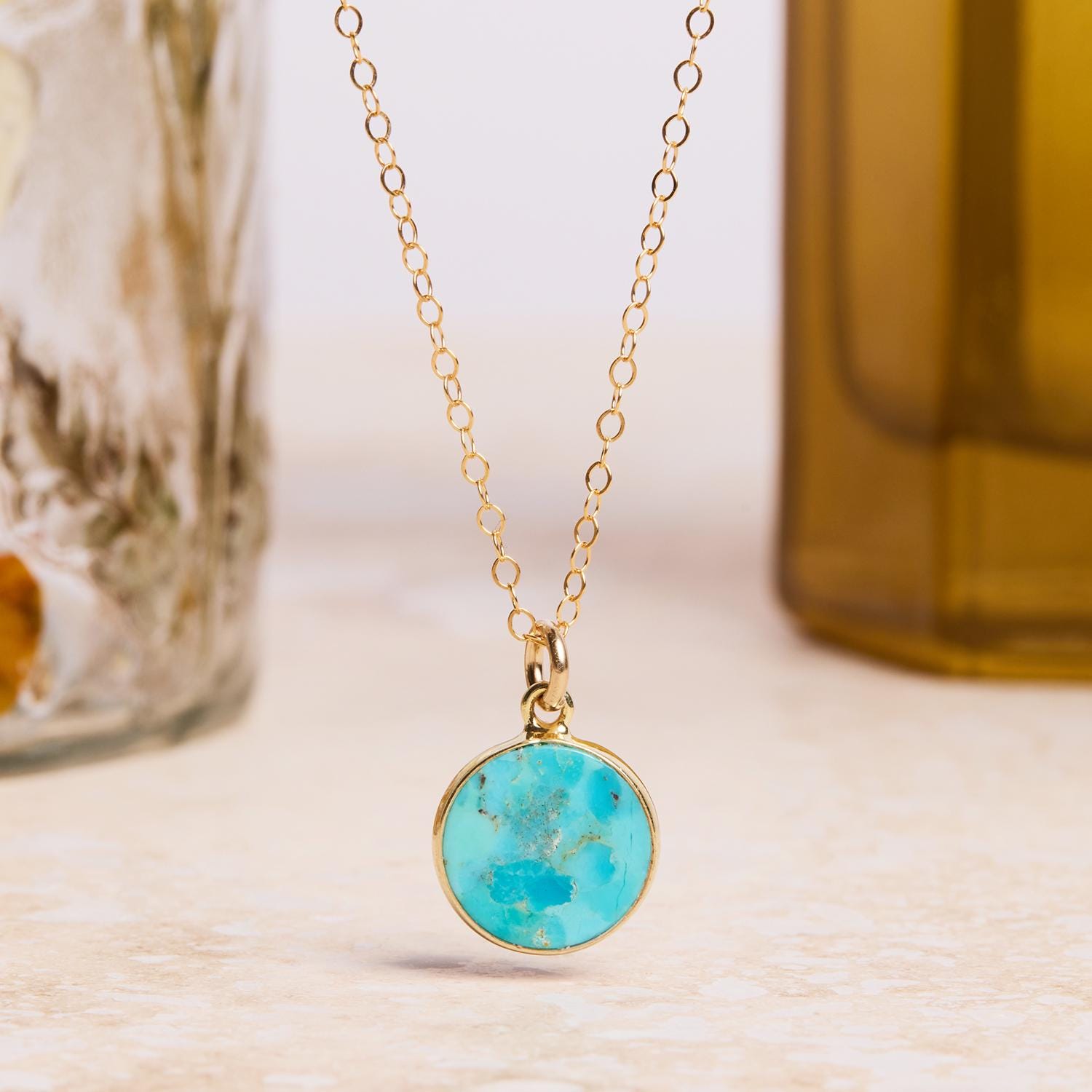 December Birthstone - Gold Turquoise Round Gemstone Necklace Necklaces Soul & Little Rose