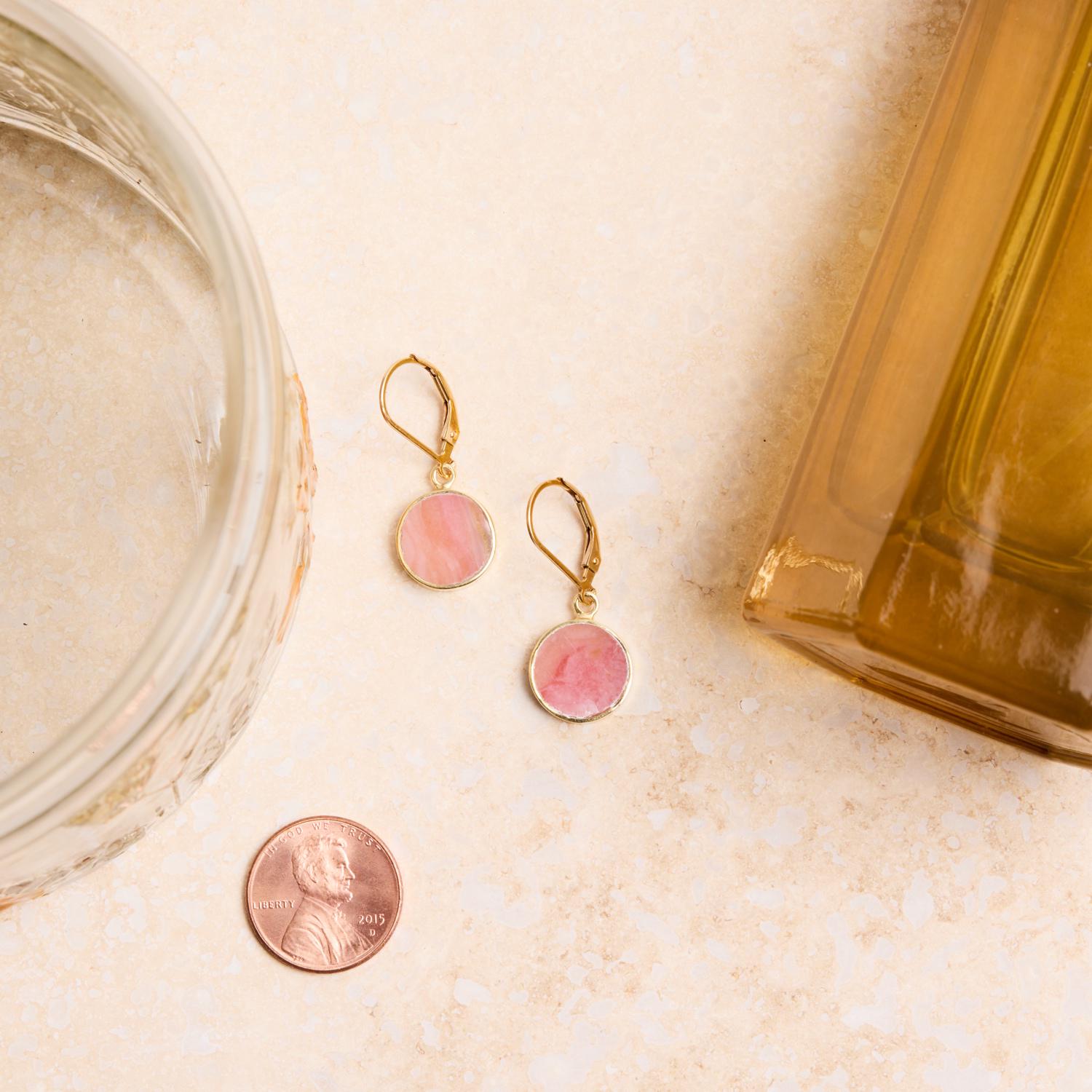 October Birthstone Earrings - Pink Opal Leverback 14k Gold Filled Earrings Earrings Soul & Little Rose