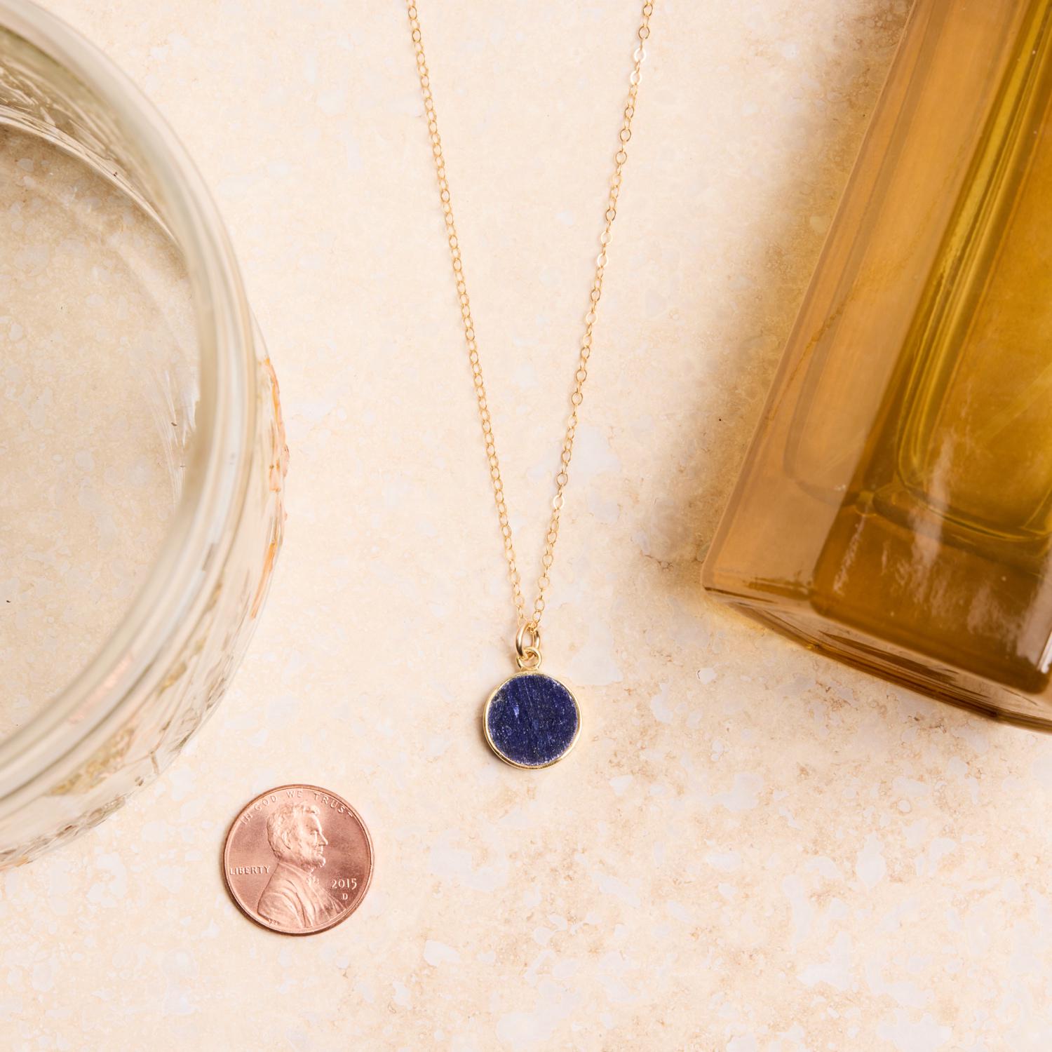 September Birthstone - Gold Raw Sapphire Round Gemstone Necklace Necklaces Soul & Little Rose