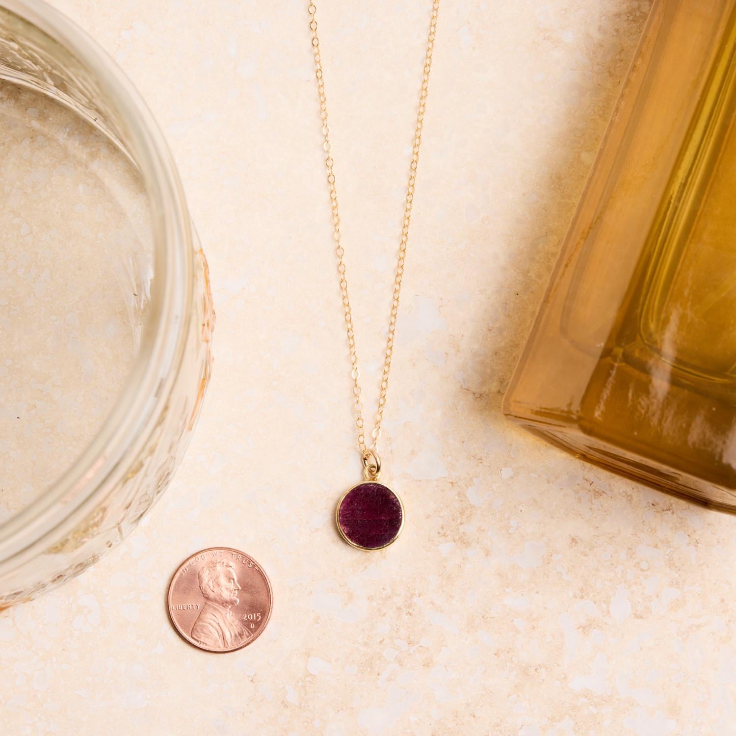 July Birthstone - Gold Raw Ruby Round Gemstone Necklace Necklaces Soul & Little Rose