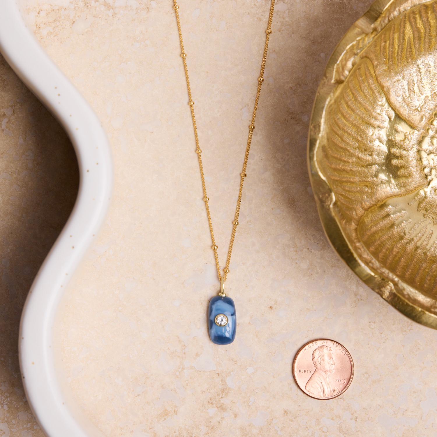 Blue Opal and Topaz Short Bar Pendant Necklace 14k Gold Filled Necklaces Soul & Little Rose