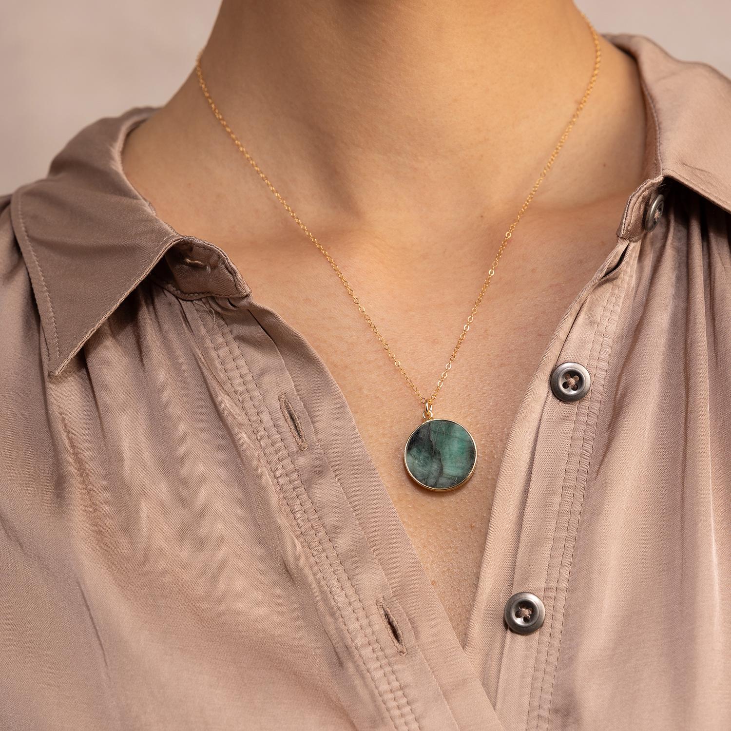 Emerald Geometric Circle Pendant on Minimalist Gold Cable Chain Necklaces Soul & Little Rose