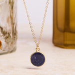 September Birthstone - Gold Raw Sapphire Round Gemstone Necklace Necklaces Soul & Little Rose