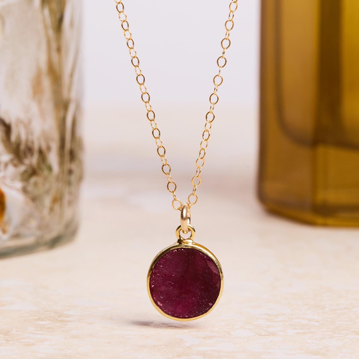 July Birthstone - Gold Raw Ruby Round Gemstone Necklace Necklaces Soul & Little Rose