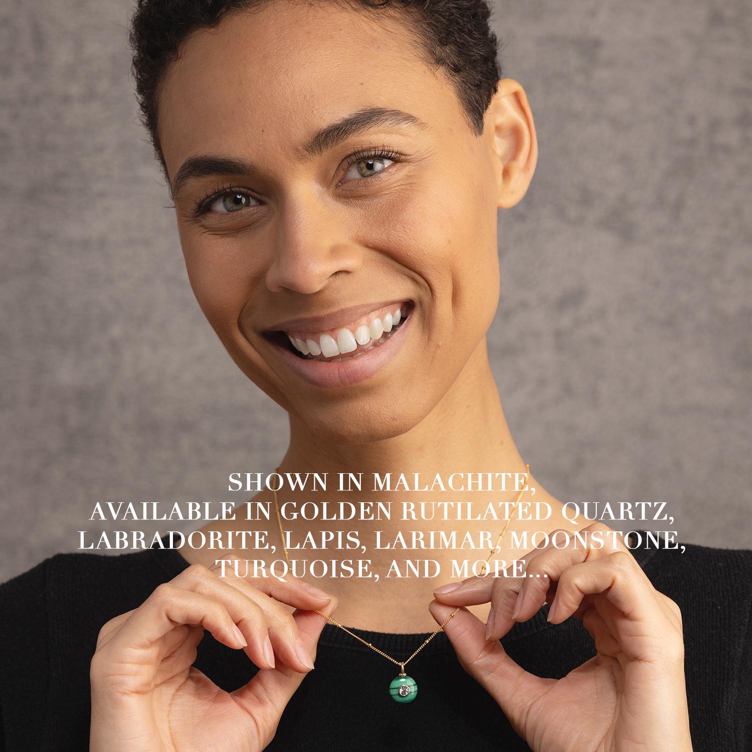 Larimar and Topaz Rounded Charm Pendant on 14k Gold Filled Modern Chain Necklaces Soul & Little Rose