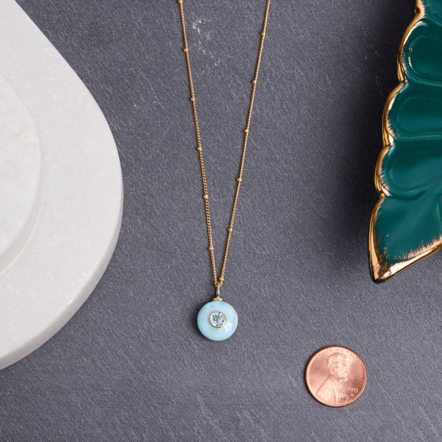 Larimar and Topaz Rounded Charm Pendant on 14k Gold Filled Modern Chain Necklaces Soul & Little Rose