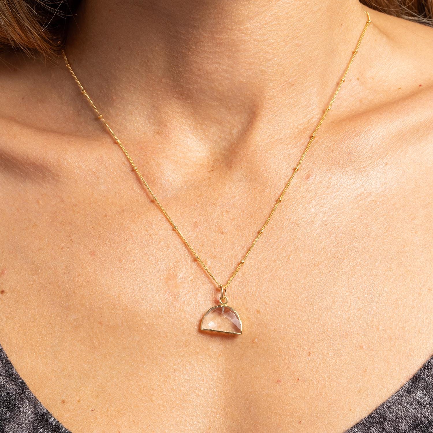 Gold Quartz Minimalist Half Circle Charm Necklace Necklaces Soul & Little Rose