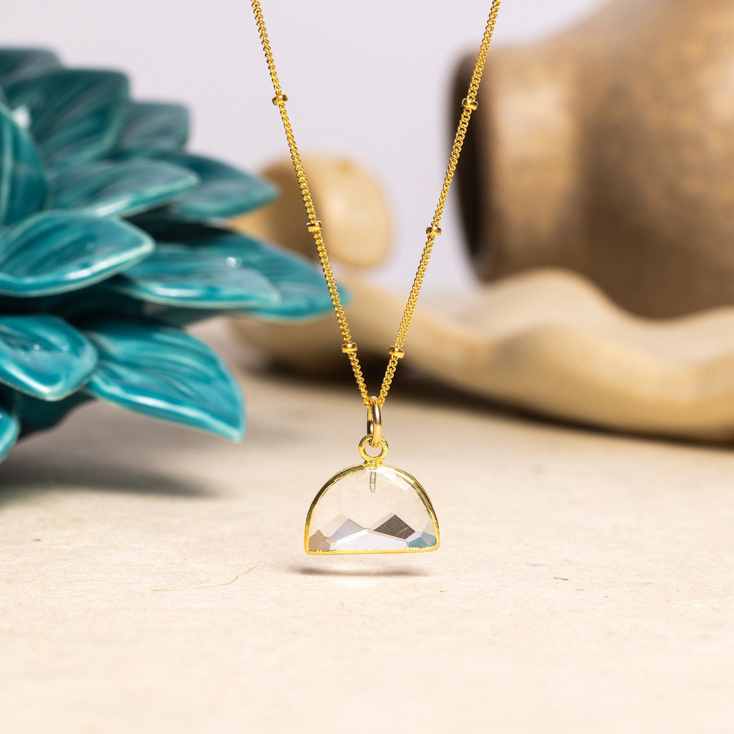 Gold Quartz Minimalist Half Circle Charm Necklace Necklaces Soul & Little Rose