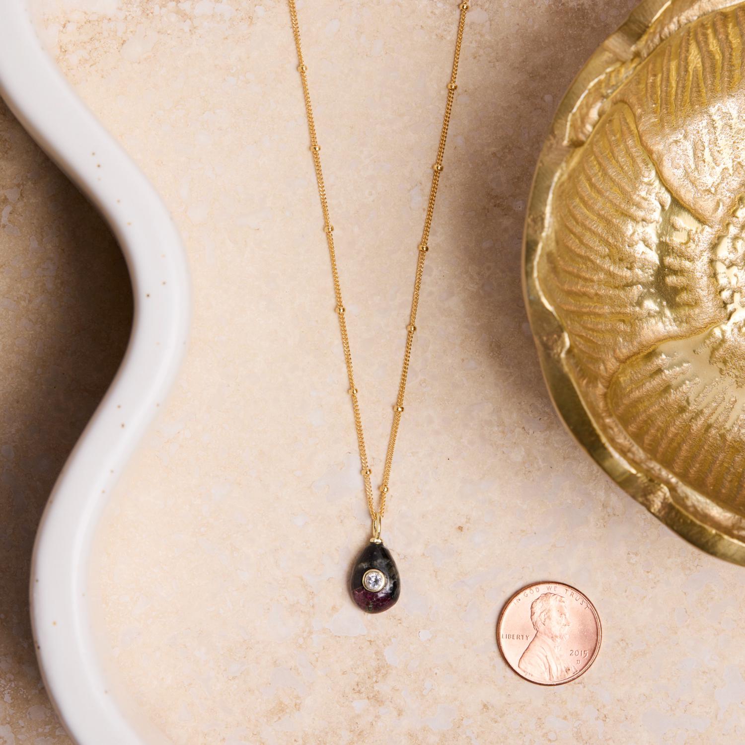 Gold Hyperstein and White Topaz Teardrop Pendant Necklace Necklaces Soul & Little Rose